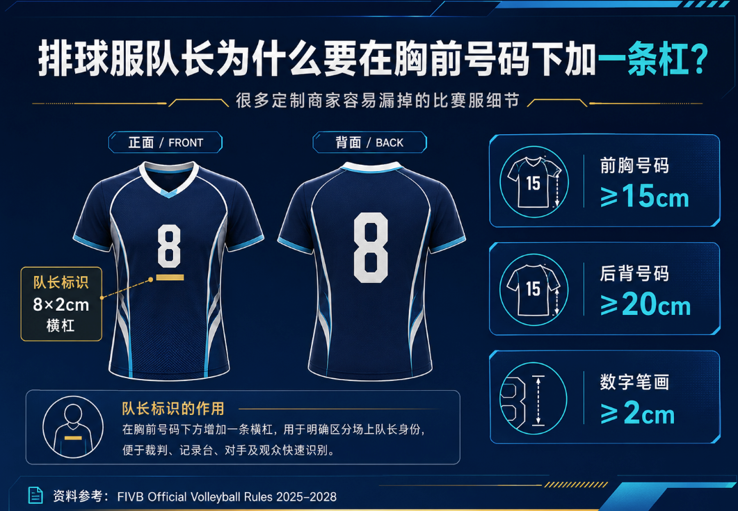 排球服队长为什么要在胸前号码下加一条杠?很多定制商家容易漏掉